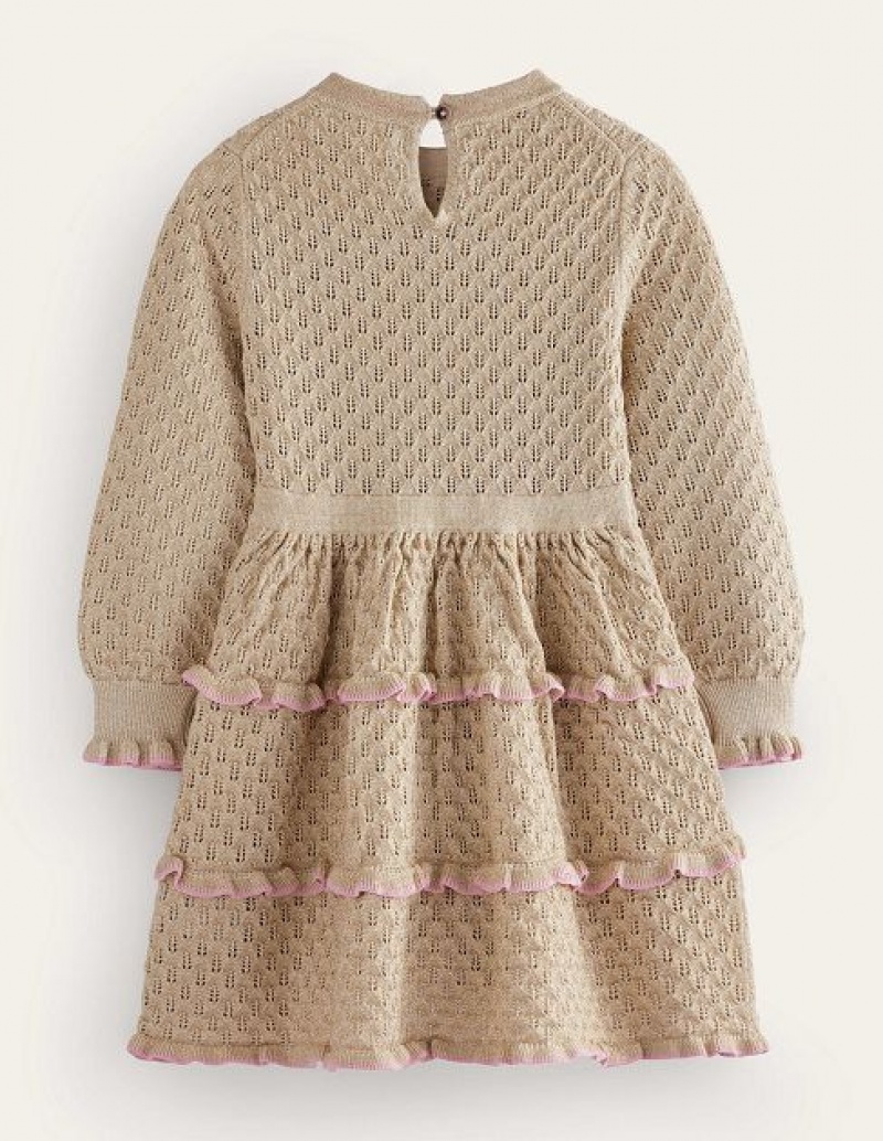 Gold Kids' Boden Sparkle Knitted Dress | 29308LGXH