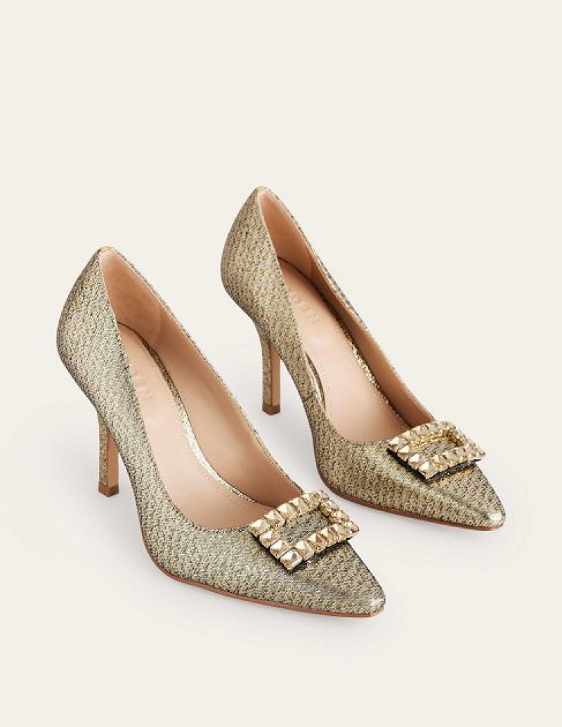 Gold Metal Women's Boden Jewelled Court Heels | 68273ZMKF