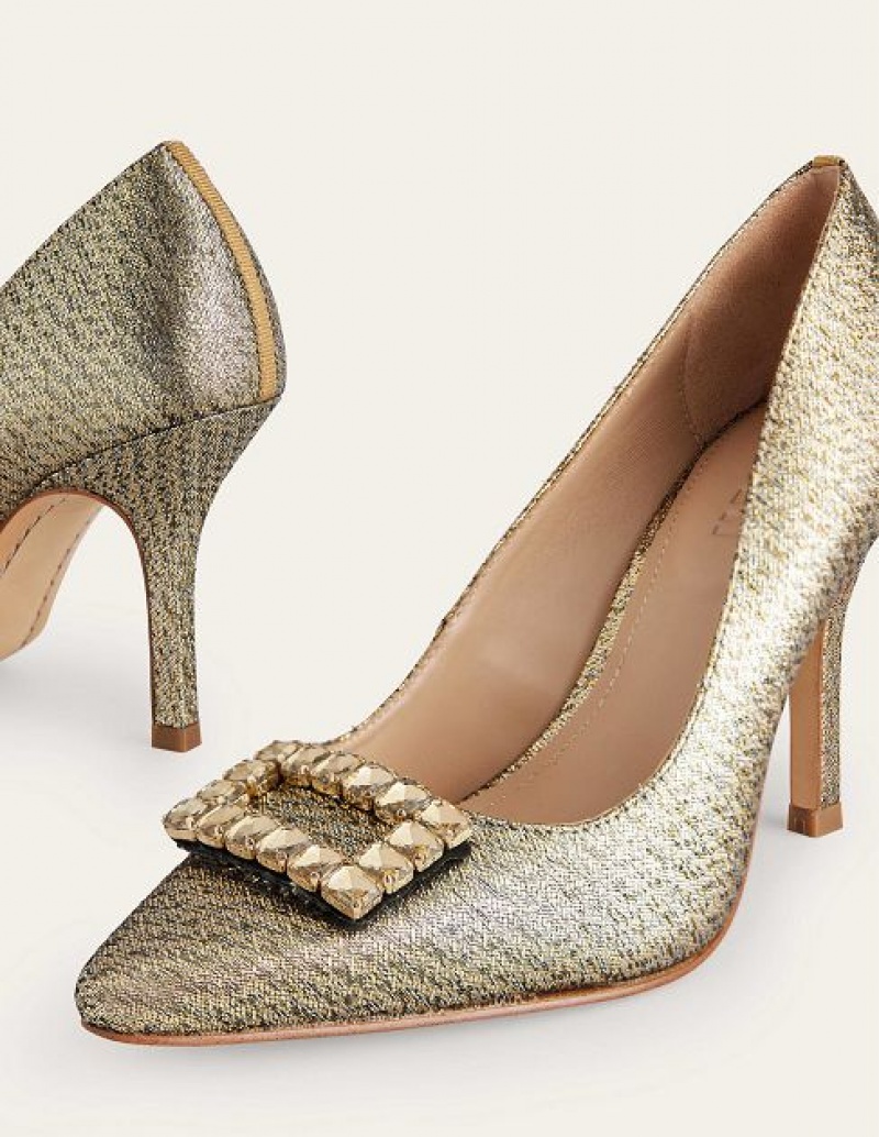 Gold Metal Women's Boden Jewelled Court Heels | 68273ZMKF