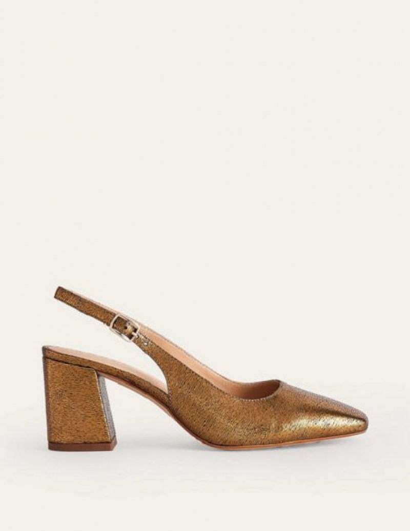 Gold Metal Women's Boden Slingback Mid Pumps Heeled Sandals | 71549NHZF