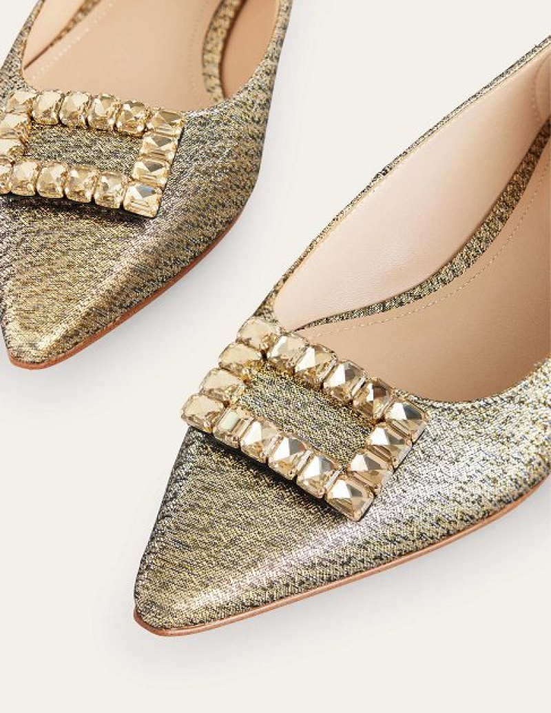 Gold Metal Women's Boden Trim Detail Point Flats | 50412JVCE