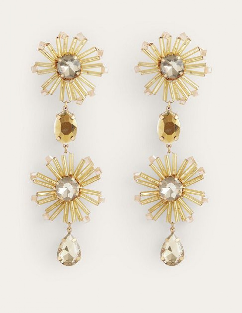 Gold Women's Boden Bead Floral Drop Earrings | 49710KIPT