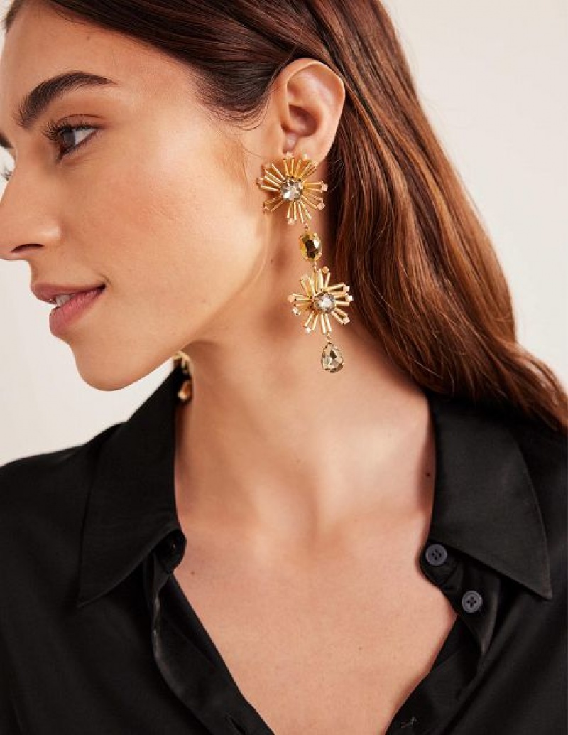 Gold Women's Boden Bead Floral Drop Earrings | 49710KIPT