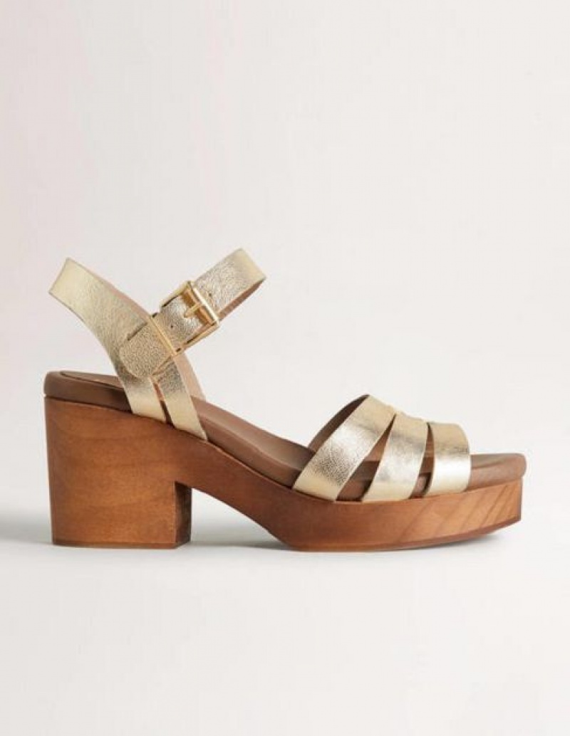 Gold Women's Boden Clo Heeled Sandals | 76940UMVG