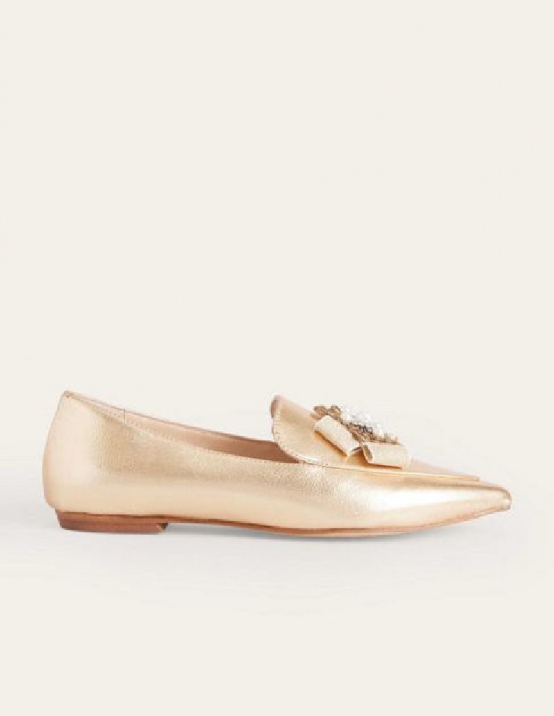 Gold Women's Boden Embellished Pointed Loafers | 80263IKCQ