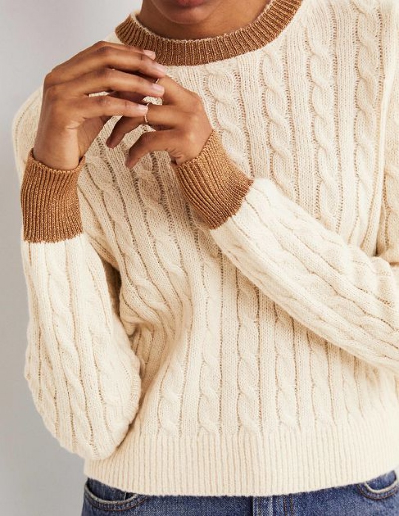 Gold Women's Boden Fluffy Cable Sparkle Sweaters | 46951TVSQ