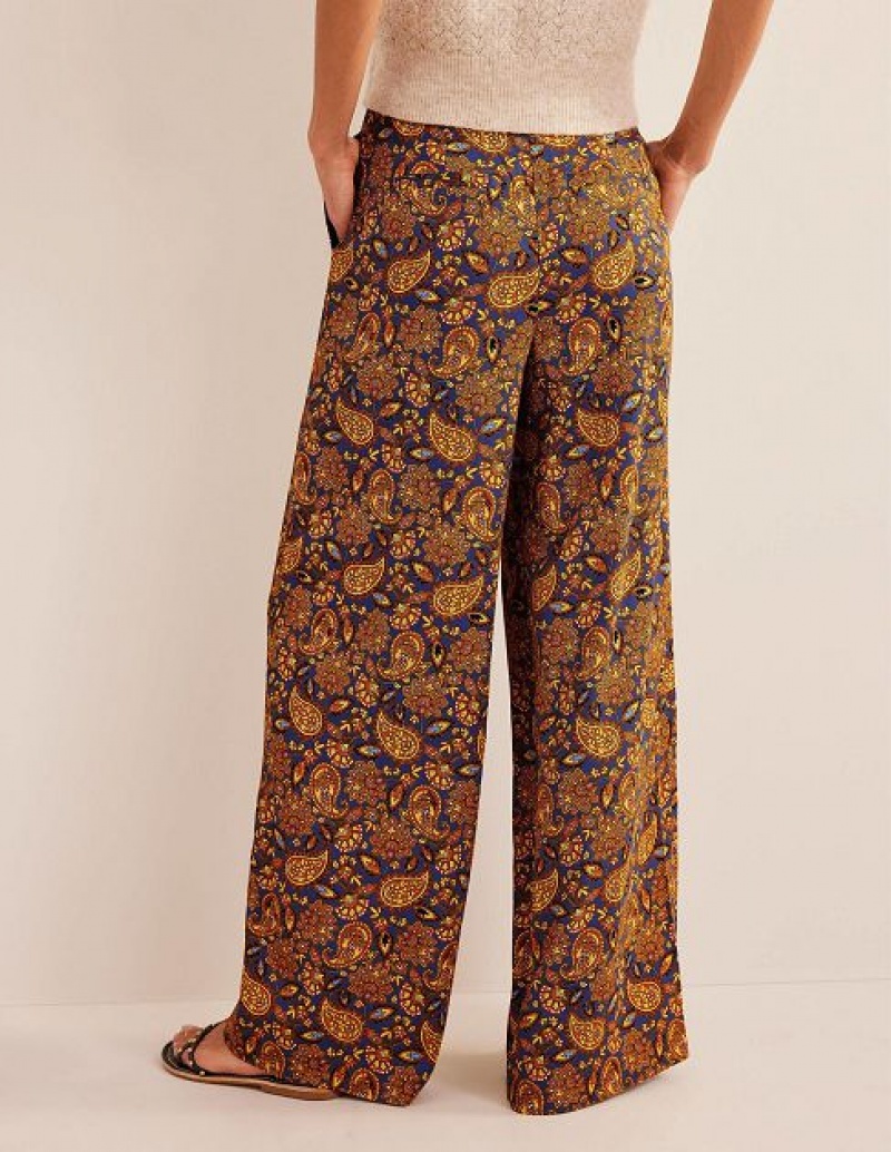 Gold Women's Boden Fluid Printed Wide Pants | 86195MAPL