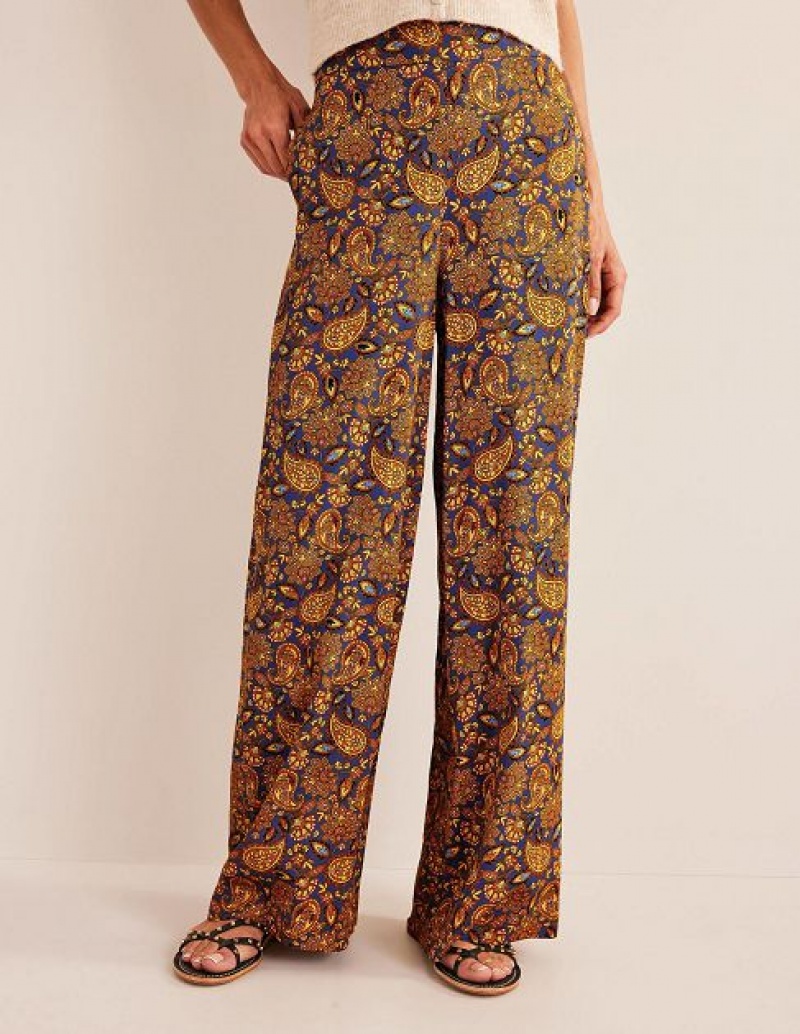 Gold Women's Boden Fluid Printed Wide Pants | 86195MAPL