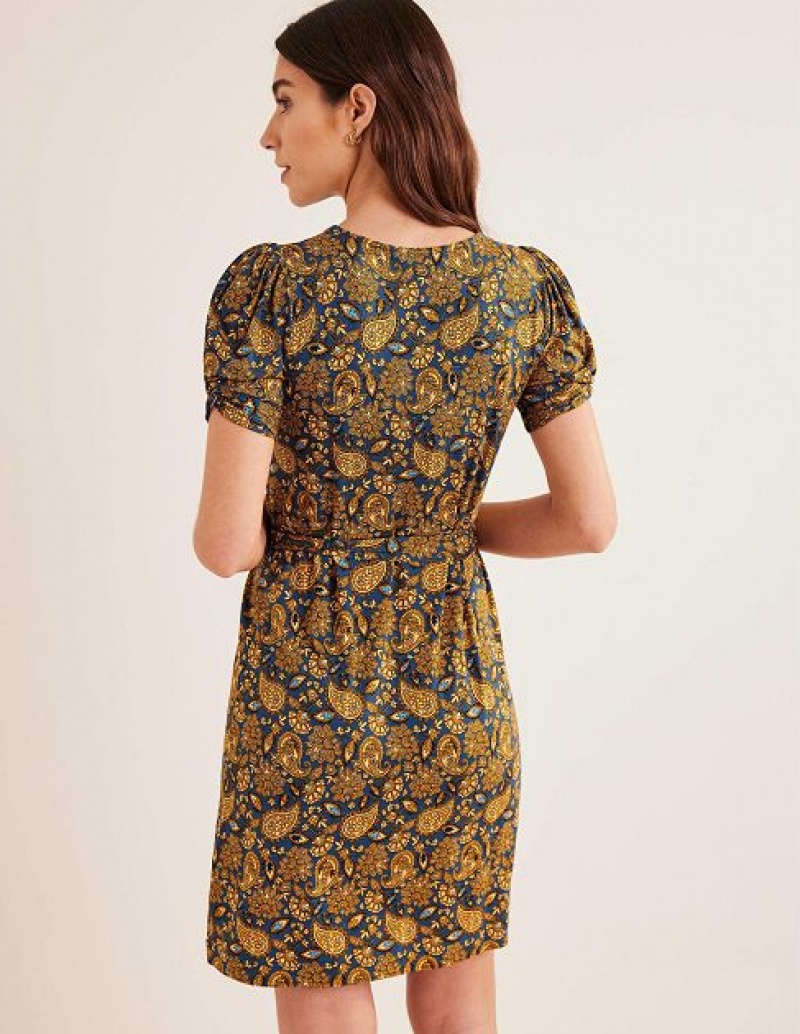 Gold Women's Boden Knot Detail Jersey Mini Dress | 12697GKMS