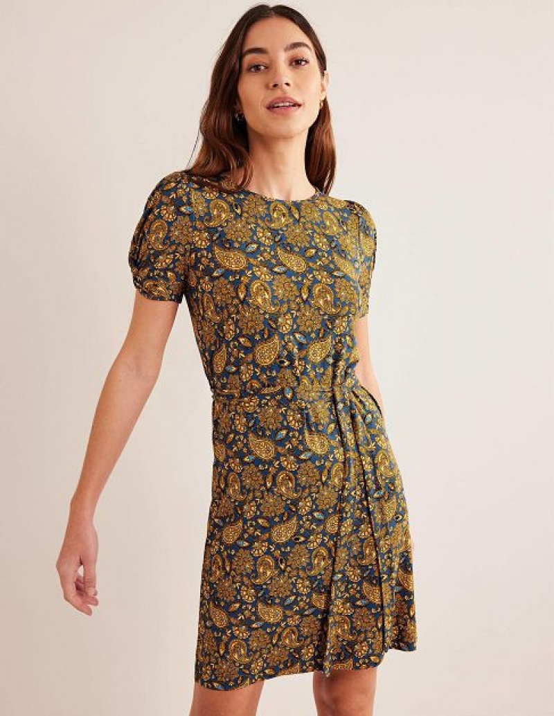 Gold Women's Boden Knot Detail Jersey Mini Dress | 12697GKMS