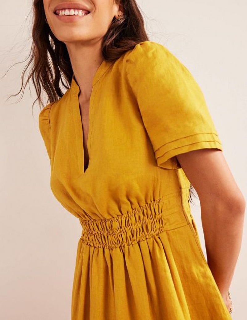 Gold Women's Boden Pintuck Detail Midi Dress | 31256IEBY