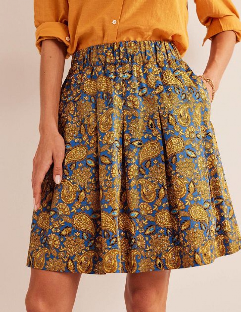 Gold Women's Boden Pleated Cotton Skirts | 09123LYQK