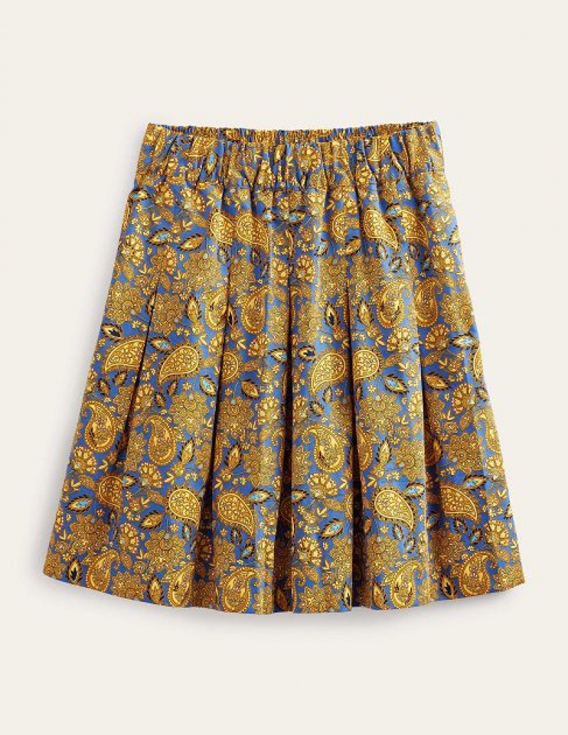 Gold Women's Boden Pleated Cotton Skirts | 09123LYQK