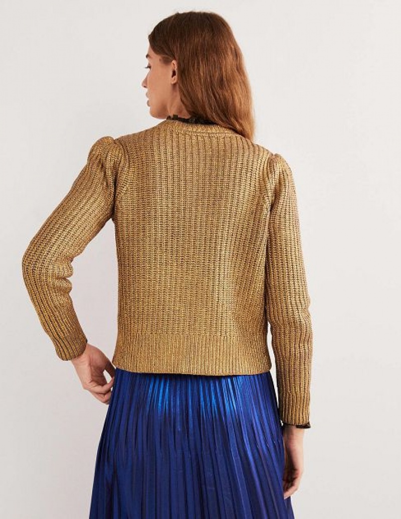 Gold Women's Boden Ribbed Gold Cardigan | 85324GOJT