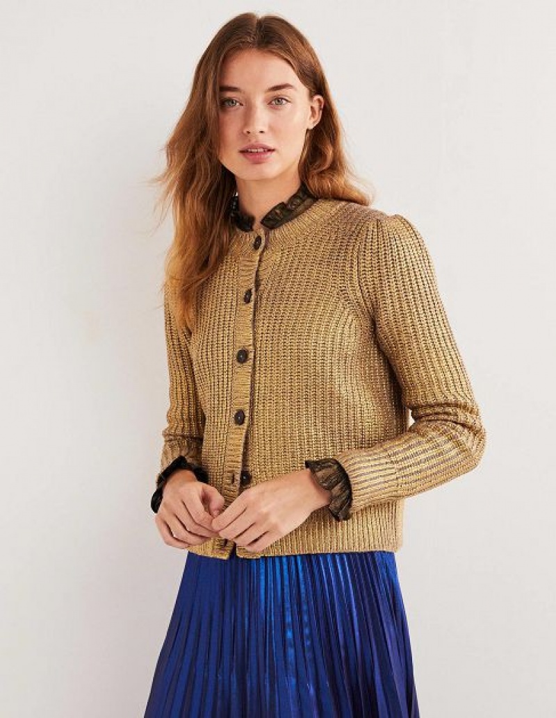 Gold Women's Boden Ribbed Gold Cardigan | 85324GOJT