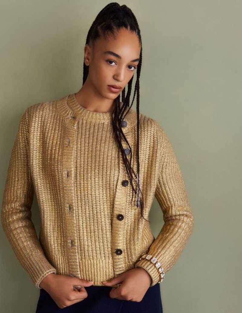 Gold Women's Boden Ribbed Gold Cardigan | 85324GOJT