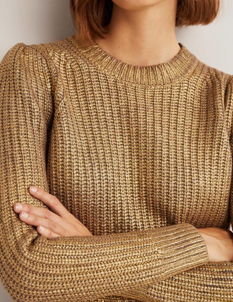 Gold Women's Boden Ribbed Gold Sweaters | 58074CQDT