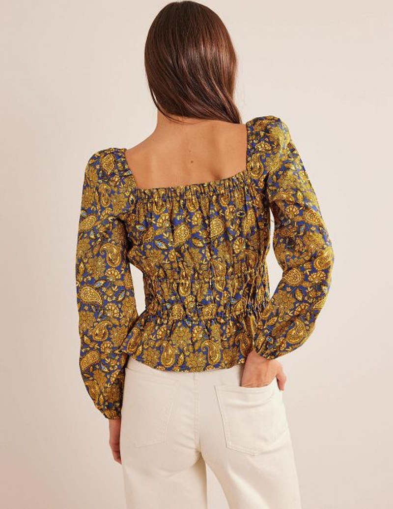 Gold Women's Boden Ruched Waist Peplum Tops | 24501NTXA