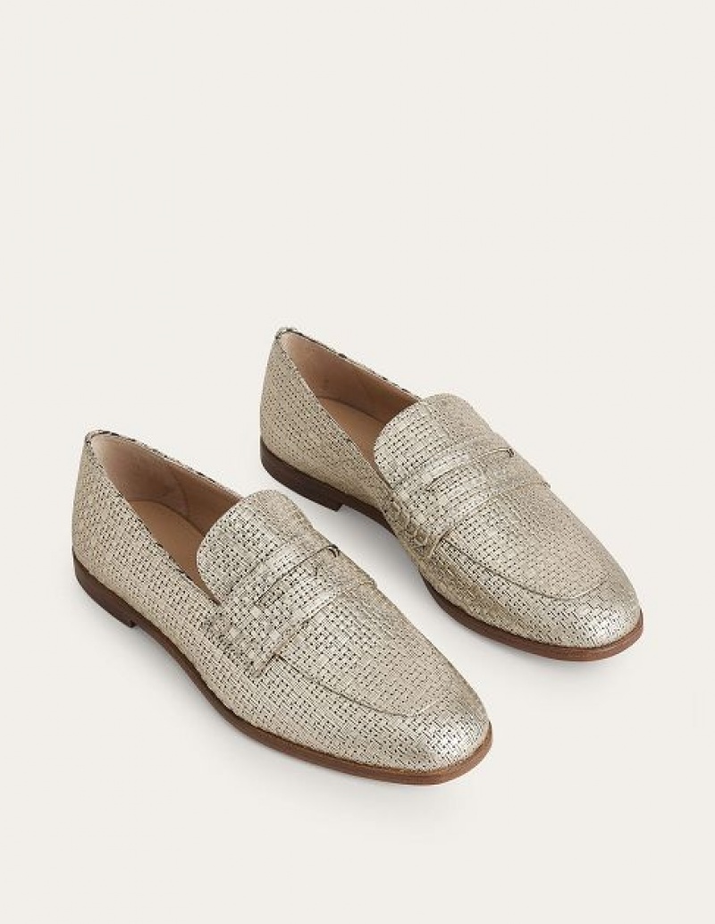 Gold Women's Boden Woven Leather Loafers | 30156GUPL