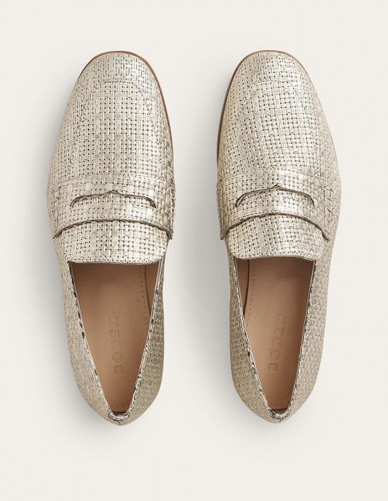 Gold Women's Boden Woven Leather Loafers | 30156GUPL