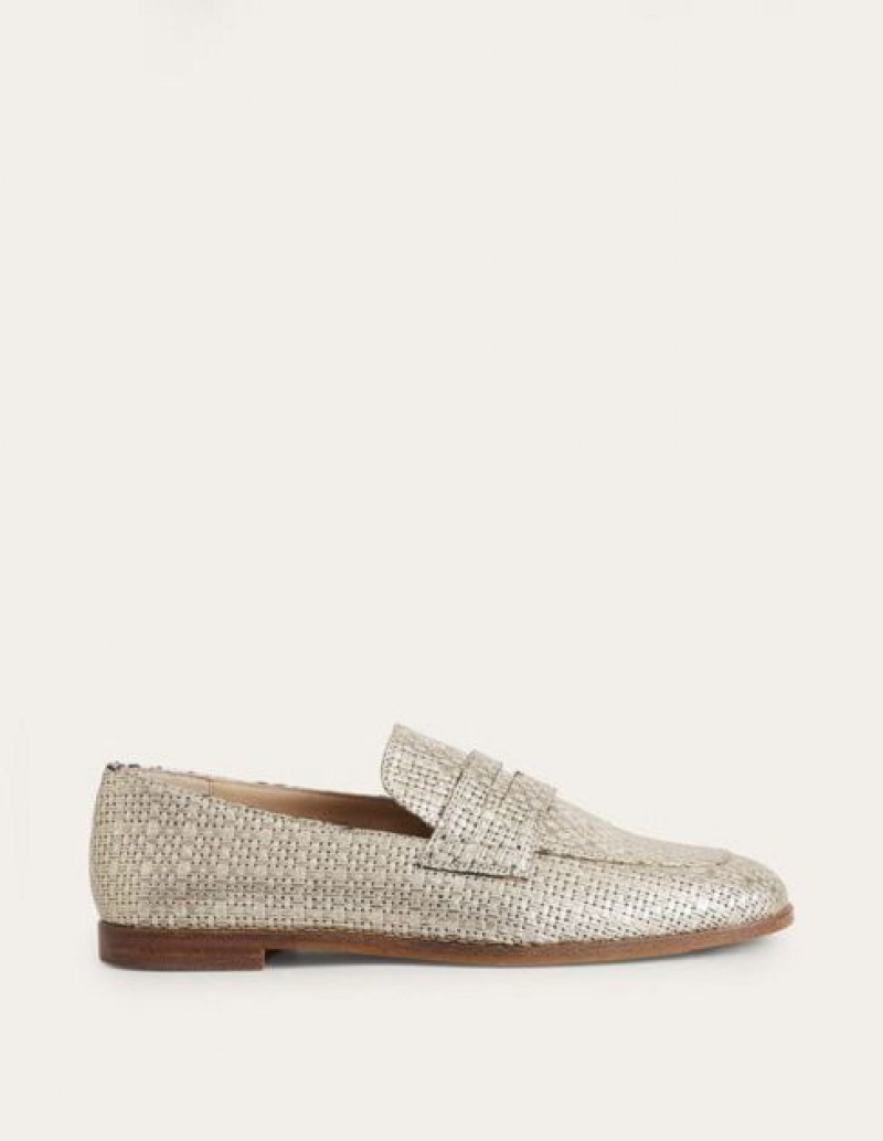 Gold Women's Boden Woven Leather Loafers | 30156GUPL