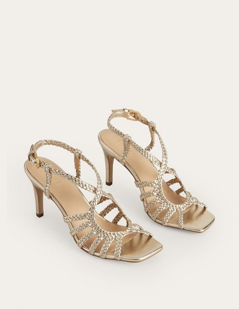 Gold Women's Boden Woven Multistrap Heeled Sandals | 24178TPWA