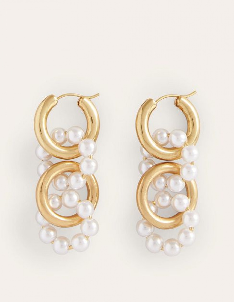 Gold / White Women\'s Boden Link Bead Earrings | 31587KMCN