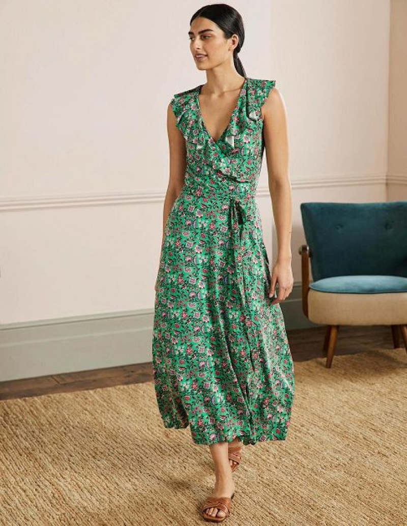 Green Blue Women's Boden Saskia Wrap Jersey Maxi Dress | 59472GFEQ