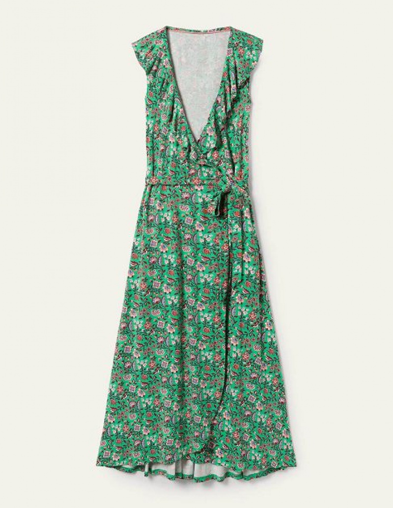 Green Blue Women's Boden Saskia Wrap Jersey Maxi Dress | 59472GFEQ