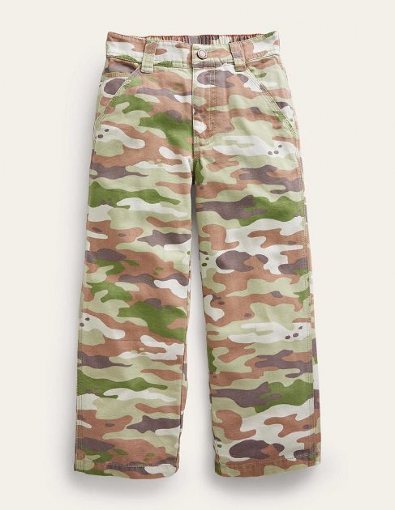 Green Camo Kids\' Boden Canvas Carpenter Pants | 92781JBLK