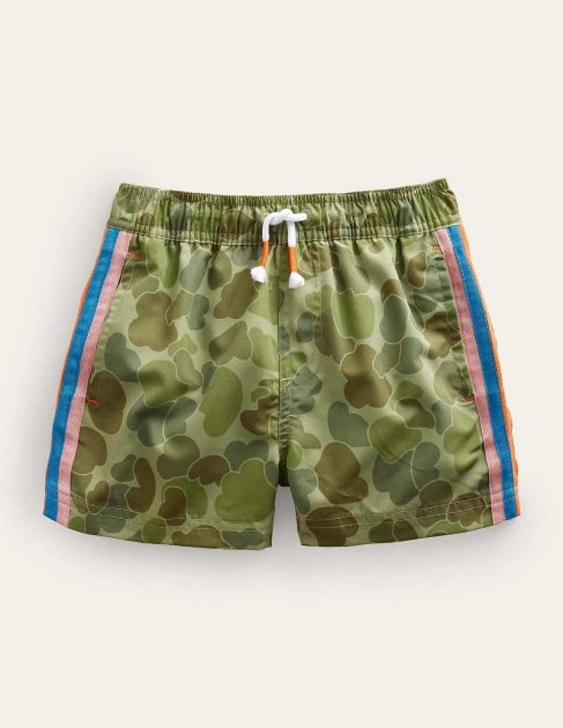 Green Camo Kids\' Boden Sporty Stripe Shorts | 01872QDYR