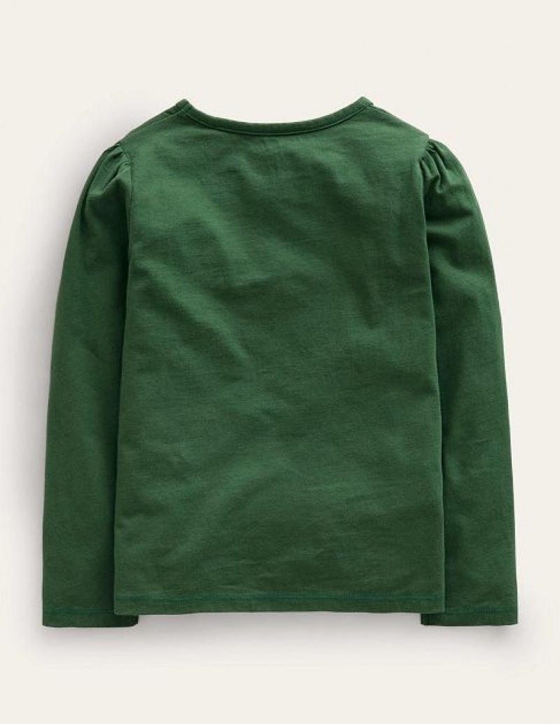 Green Kids' Boden Appliqué Puff-sleeve Tops | 10826CVBL