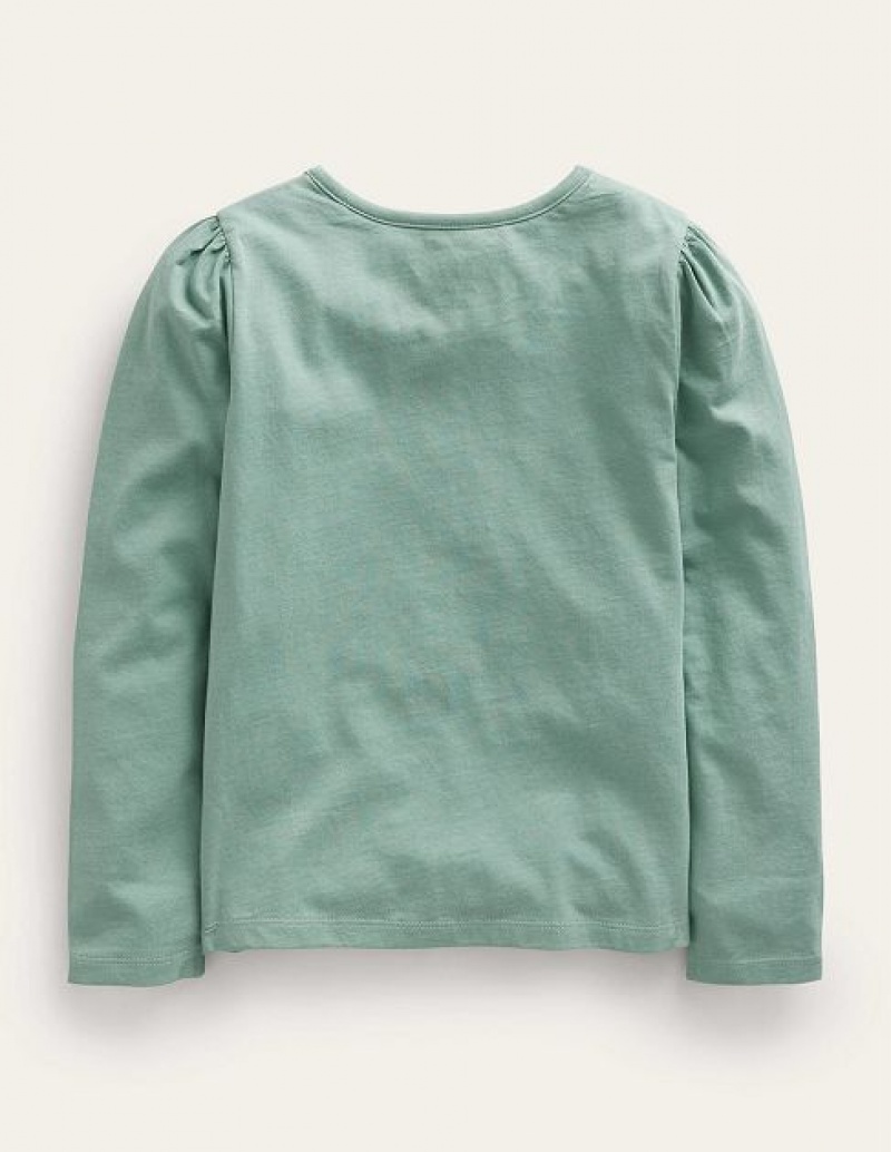 Green Kids' Boden Appliqué Puff-sleeve Tops | 37986UAYZ