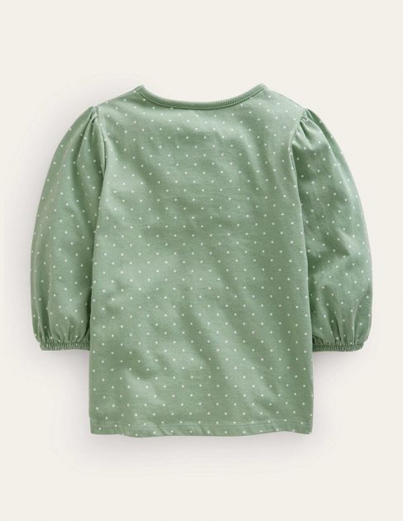 Green Kids' Boden Appliqué Sleeve Detail Tops | 81239QEDW