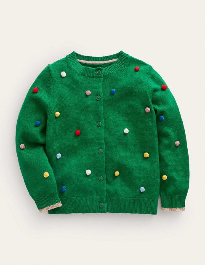 Green Kids' Boden Christmas Pom Pom Cardigan | 75329ROBP