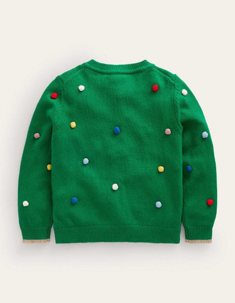 Green Kids' Boden Christmas Pom Pom Cardigan | 75329ROBP