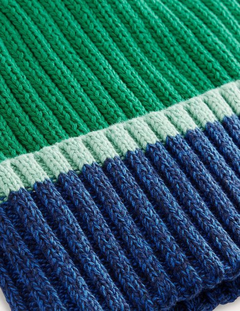 Green Kids' Boden Colour Block Beanie | 03459PTFB