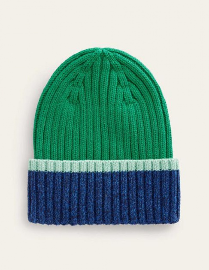 Green Kids' Boden Colour Block Beanie | 03459PTFB