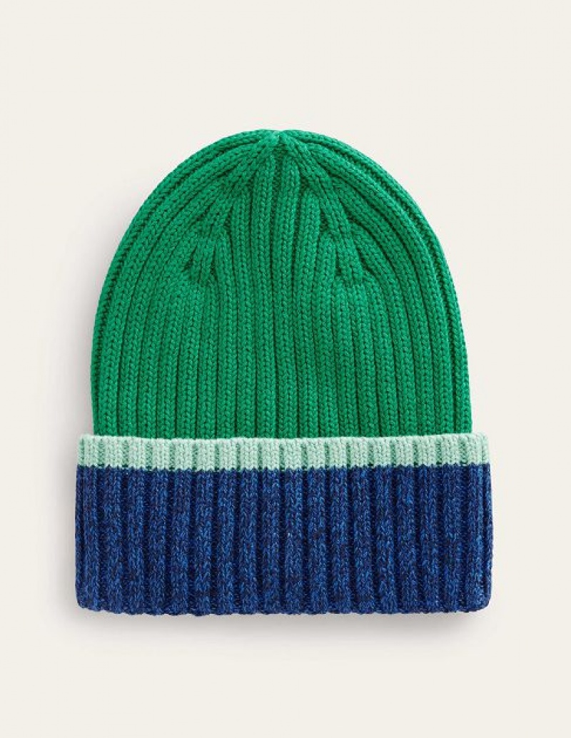 Green Kids\' Boden Colour Block Beanie | 03459PTFB