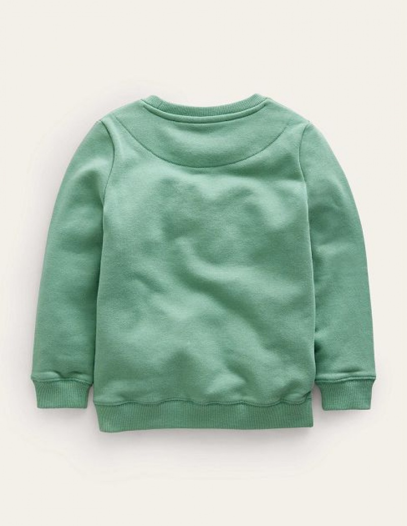 Green Kids' Boden Cosy Applique Sweatshirts | 02351PKTZ