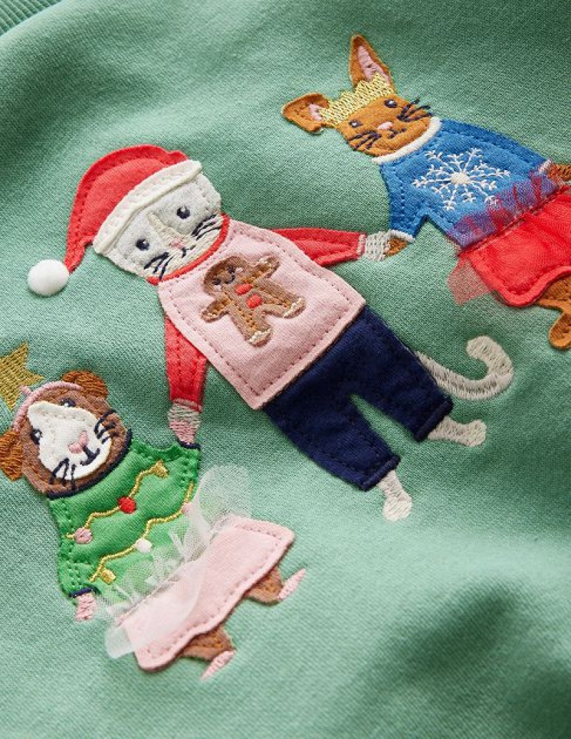 Green Kids' Boden Cosy Applique Sweatshirts | 02351PKTZ