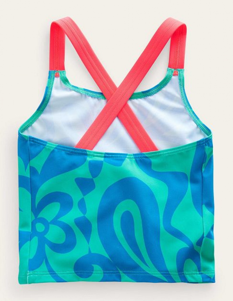 Green Kids' Boden Cross Back Tanks | 21764NQSY