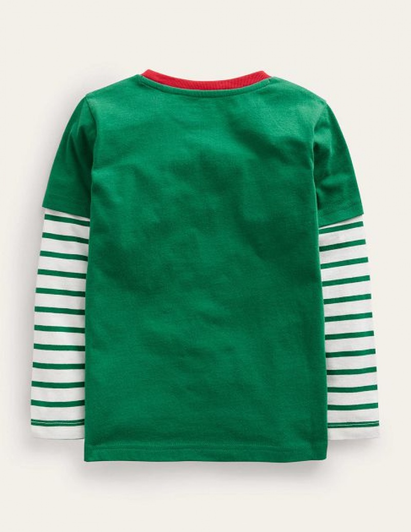 Green Kids' Boden Elf Applique T-Shirt | 48597SNOL