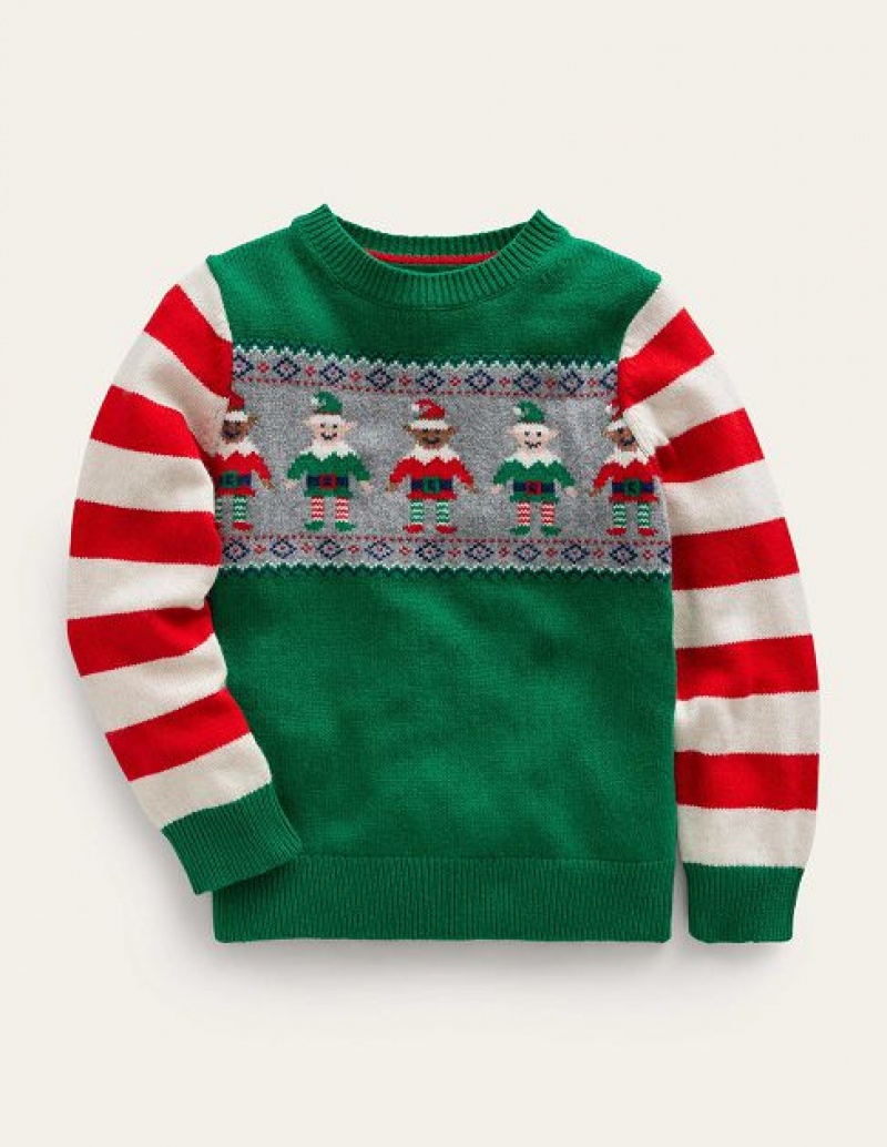 Green Kids' Boden Elf Fair Isle Sweaters | 08492ZYPI