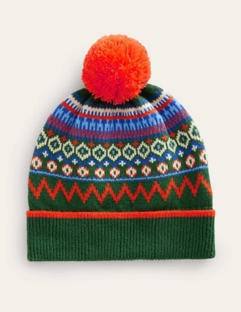 Green Kids' Boden Fair Isle Beanie | 70594HPYD