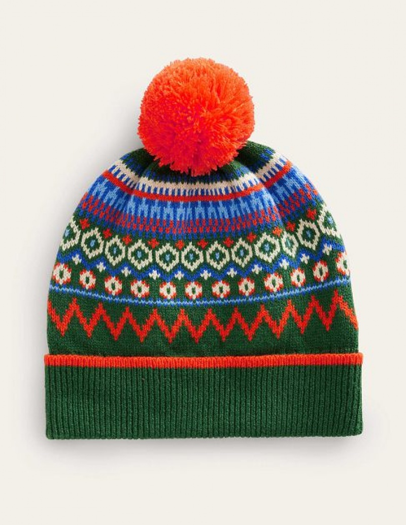 Green Kids\' Boden Fair Isle Beanie | 70594HPYD