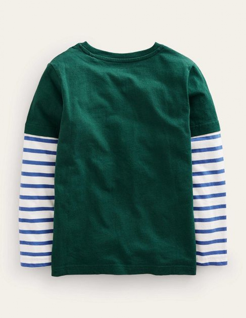 Green Kids' Boden Logo Mock Sleeve T-Shirt | 47261WSPN