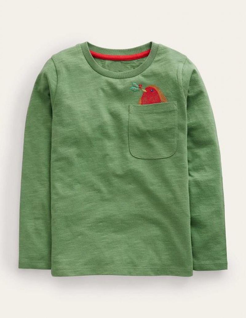 Green Kids\' Boden Pocket Logo T-Shirt | 49218DGFS