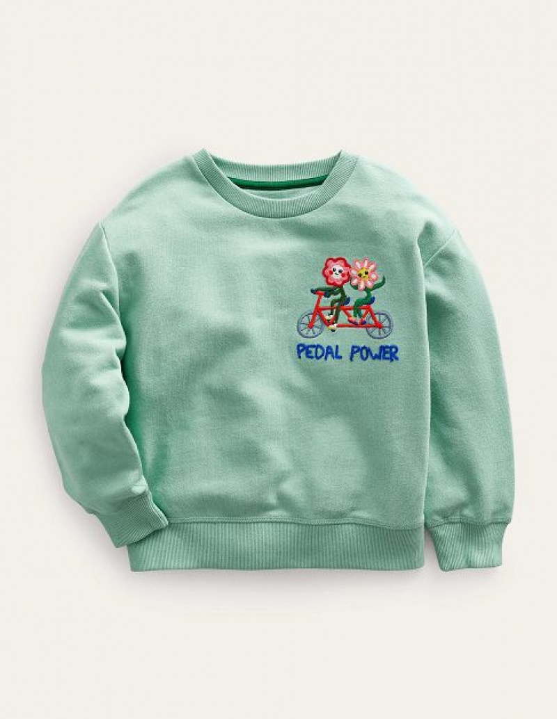 Green Kids' Boden Relaxed Logo Sweatshirts | 38962BCSN