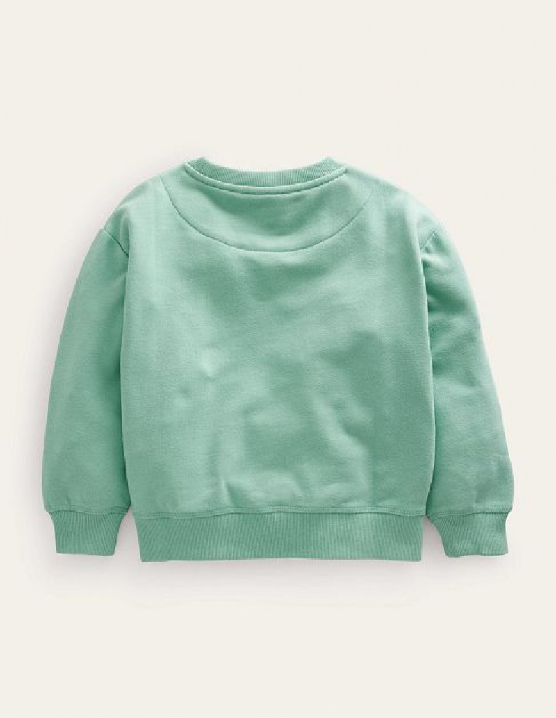 Green Kids' Boden Relaxed Logo Sweatshirts | 38962BCSN